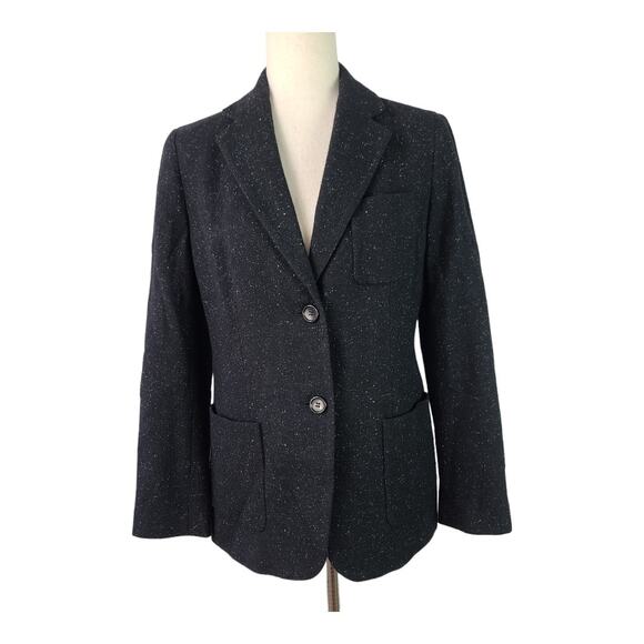 Talbots Black White Fleck Wool Silk Blend Blazer Jacket Coat Pockets Size 4 - Picture 1 of 6